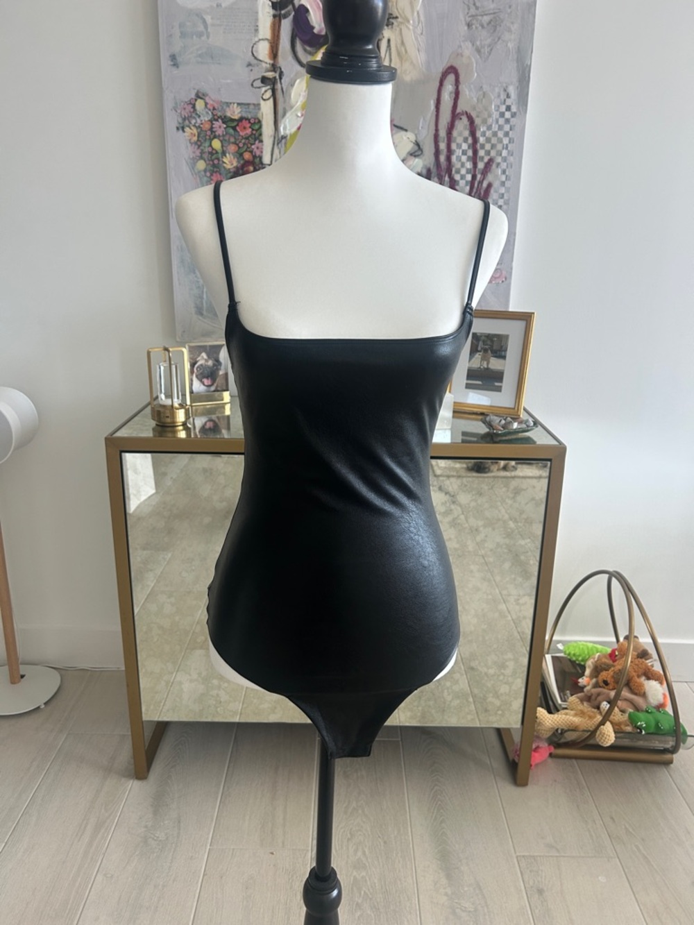 Commando Black Faux Leather Tank Bodysuit